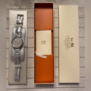 Authentic COACH Silver Leather Cuff Y2K Statement Streetwear Style W/BOX